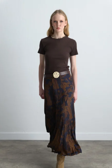 Anka Collection Long Viscose Satin Skirt Brown - Gusto (1)