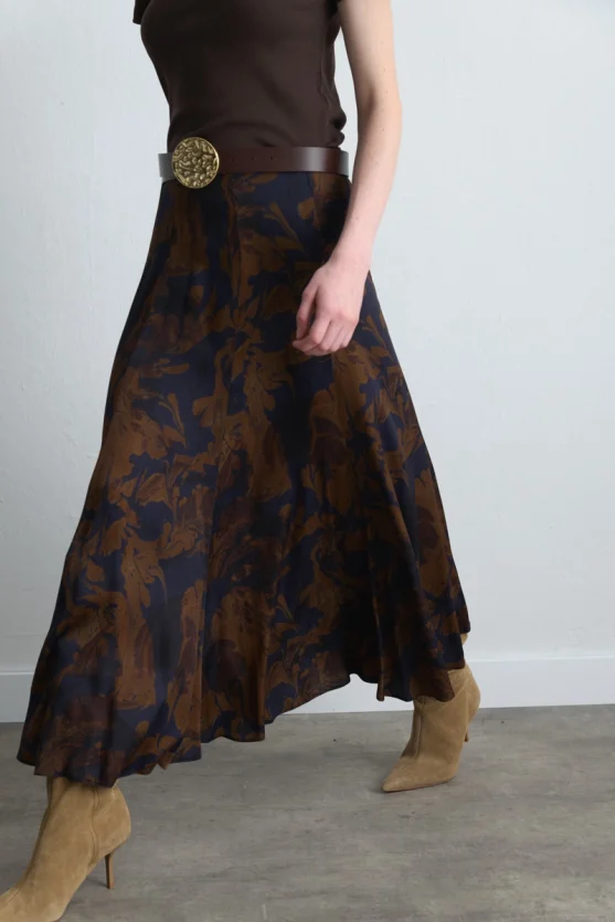 Anka Collection Long Viscose Satin Skirt Brown - 3