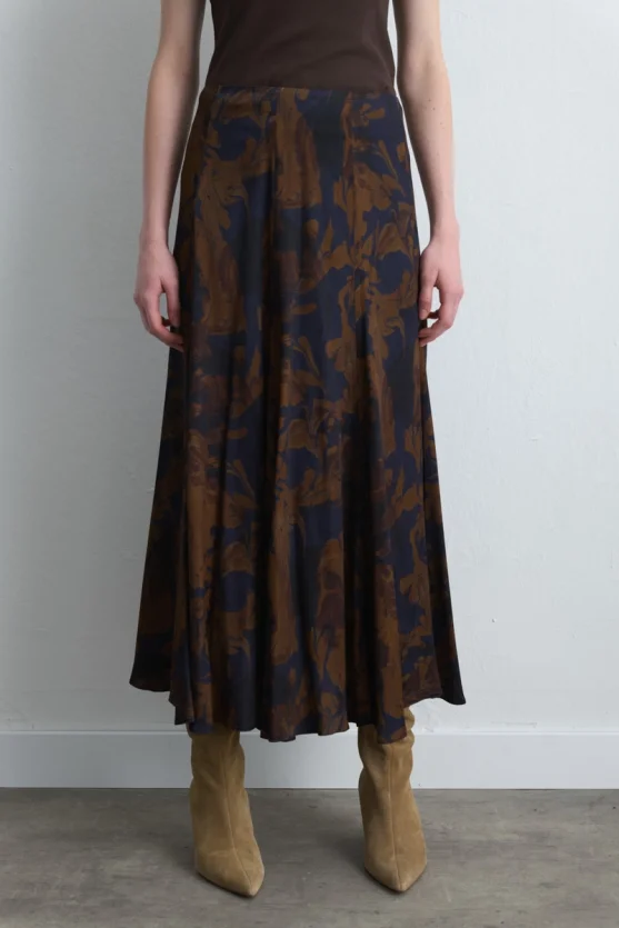 Anka Collection Long Viscose Satin Skirt Brown - 5