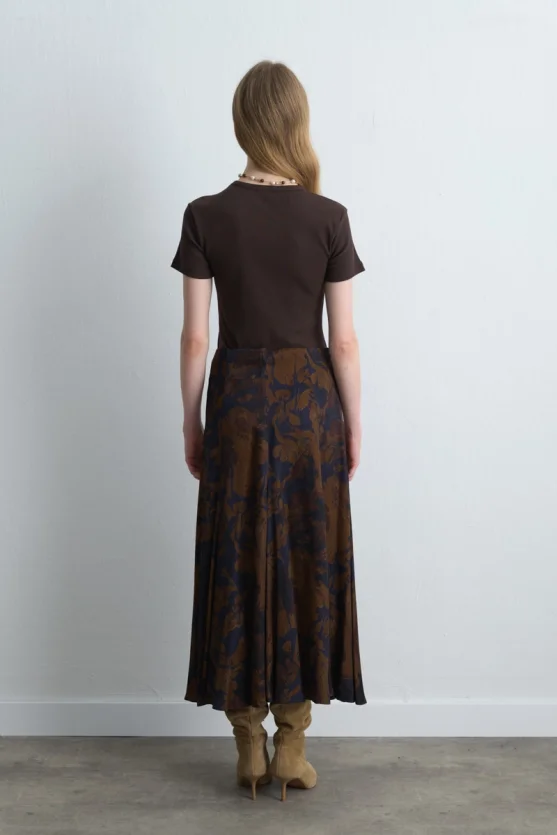 Anka Collection Long Viscose Satin Skirt Brown - 6