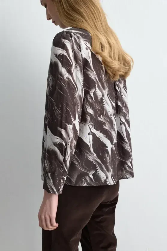 Anka Collection Lyocell Patterned Shirt - Brown - 5