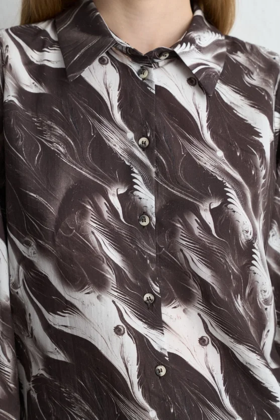 Anka Collection Lyocell Patterned Shirt Brown - 4