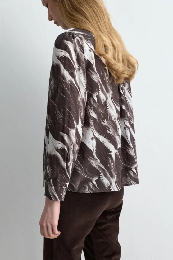 Anka Collection Lyocell Patterned Shirt Brown - Gusto