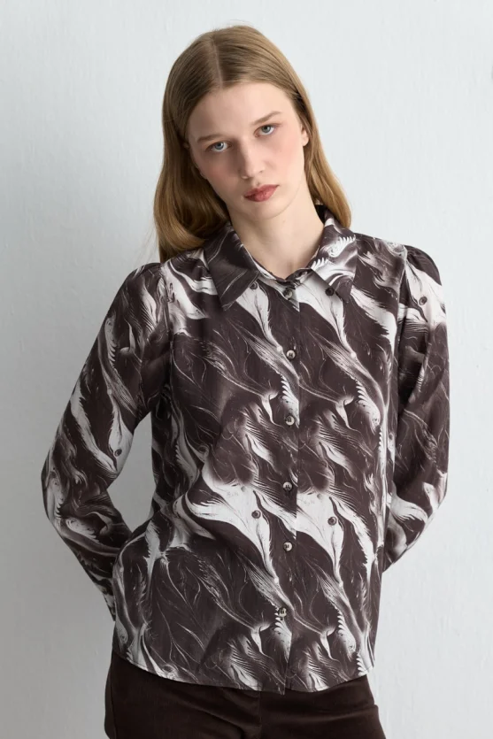 Anka Collection Lyocell Patterned Shirt Brown - Gusto