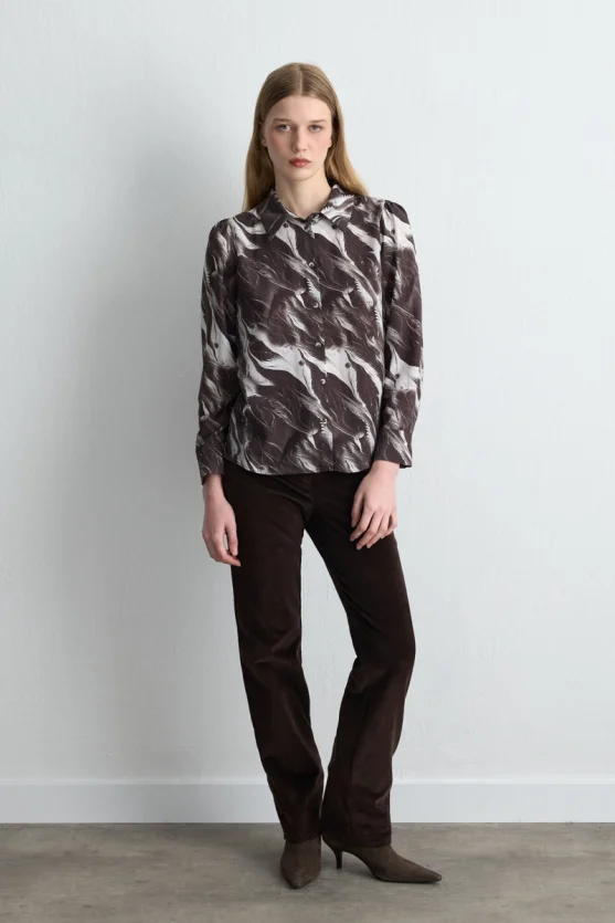 Anka Collection Lyocell Patterned Shirt Brown - 2