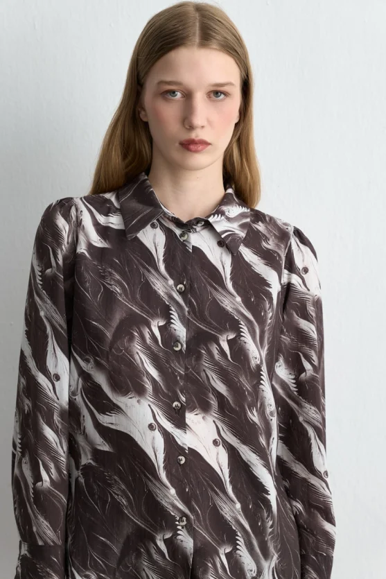 Anka Collection Lyocell Patterned Shirt Brown - 3