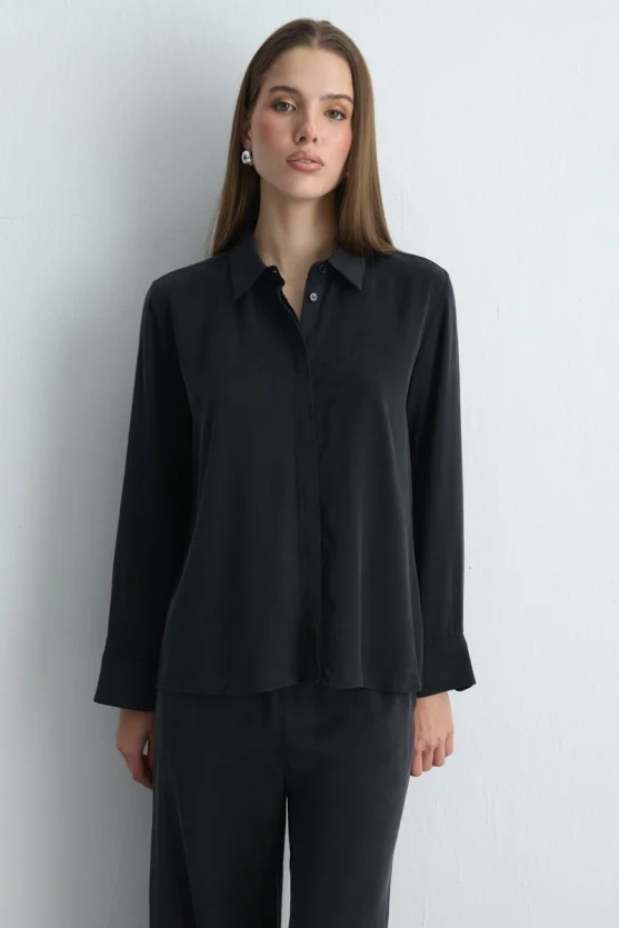 Anka Collection Lyocell Shirt - Black - 3