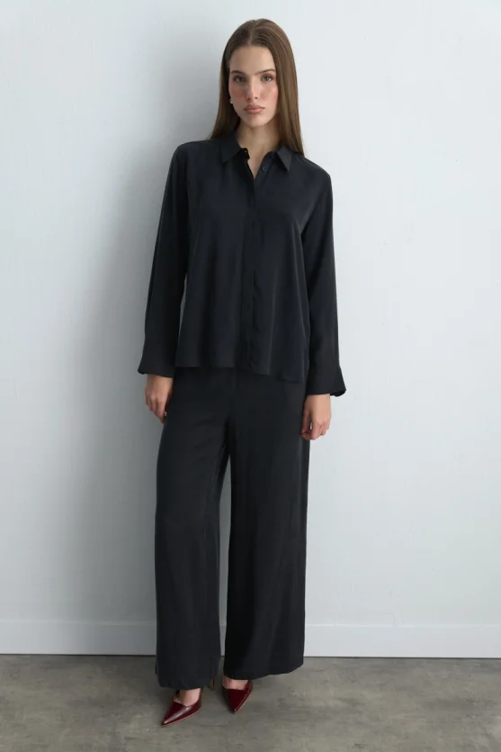 Anka Collection Lyocell Shirt - Black - 1