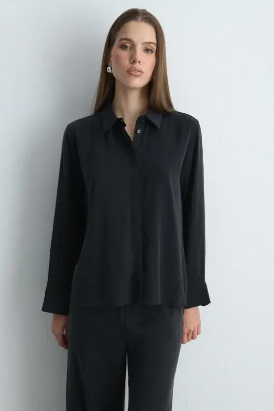 Anka Collection Lyocell Shirt - Black - Gusto