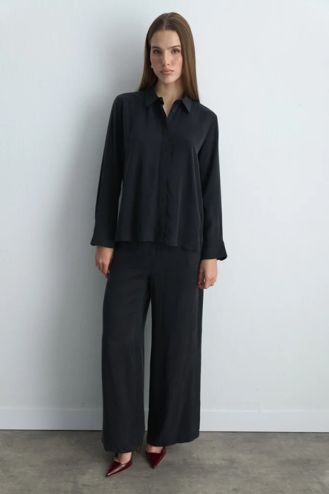 Anka Collection Lyocell Shirt Black Black