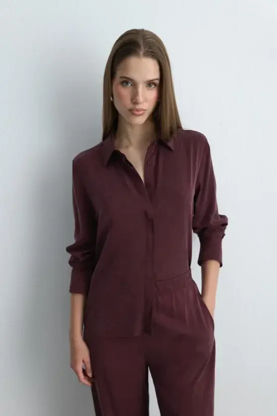 Anka Collection Lyocell Shirt - Burgundy - Gusto
