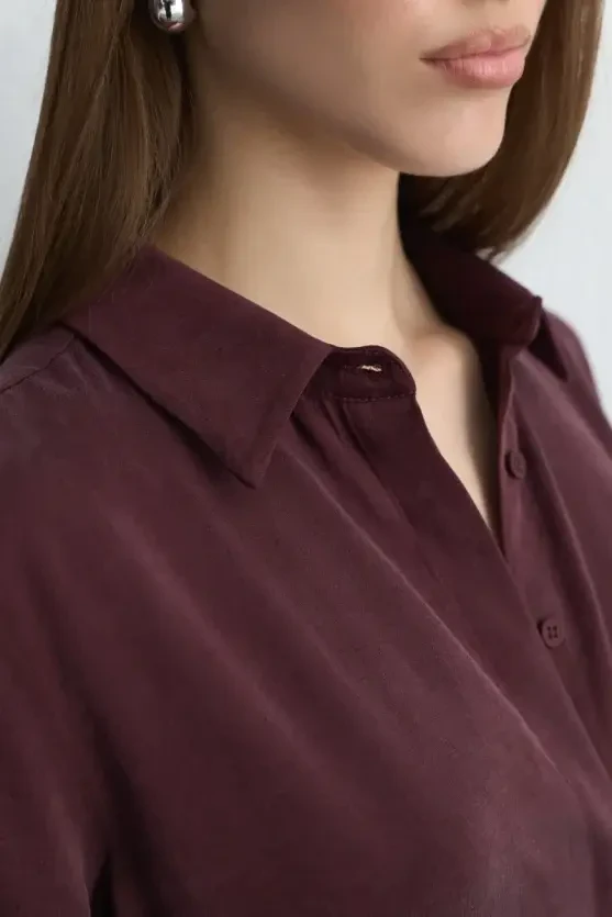Anka Collection Lyocell Shirt - Burgundy - 3