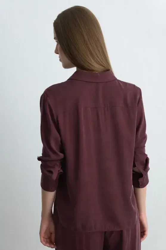 Anka Collection Lyocell Shirt - Burgundy - 4