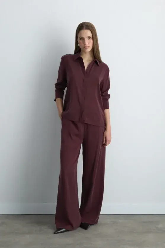 Anka Collection Lyocell Shirt - Burgundy - Gusto