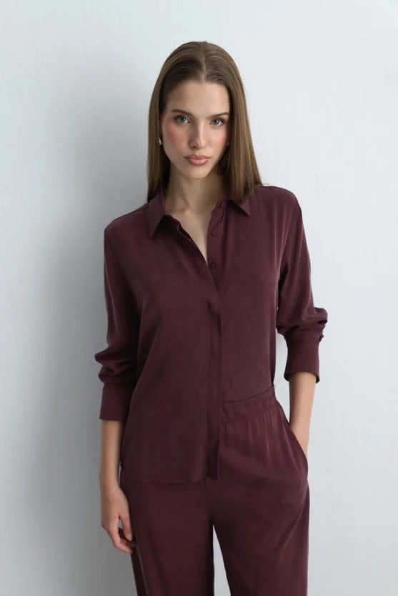 Anka Collection Lyocell Shirt Burgundy - 2