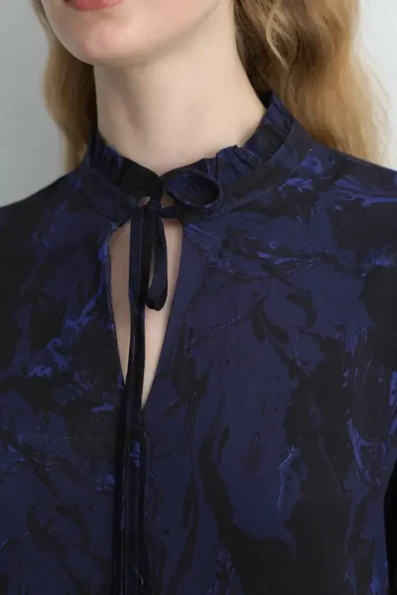 Anka Collection Patterned Blouse - Navy Blue - Gusto