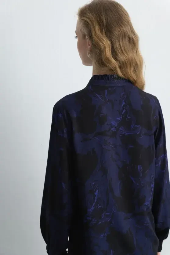 Anka Collection Patterned Blouse - Navy Blue - Gusto