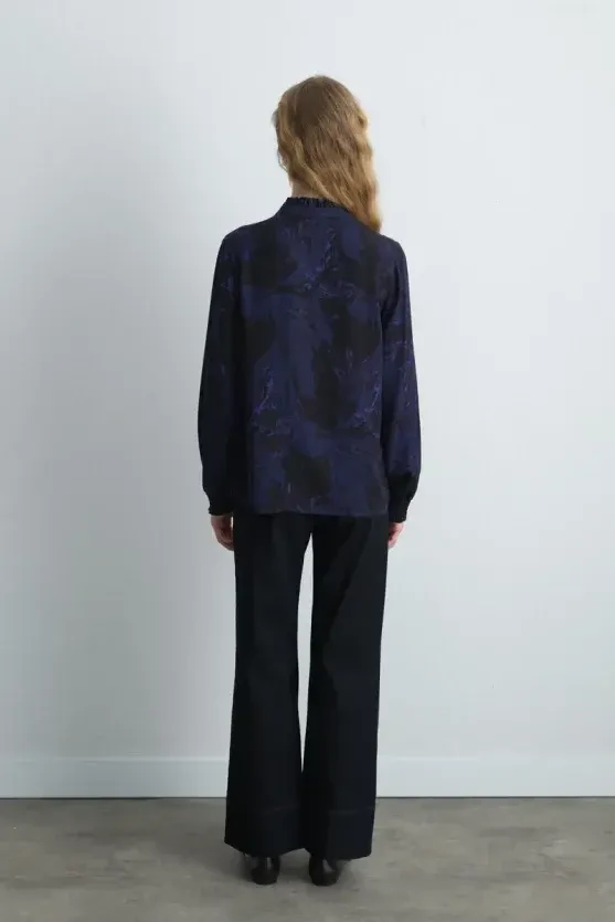 Anka Collection Patterned Blouse - Navy Blue - 6