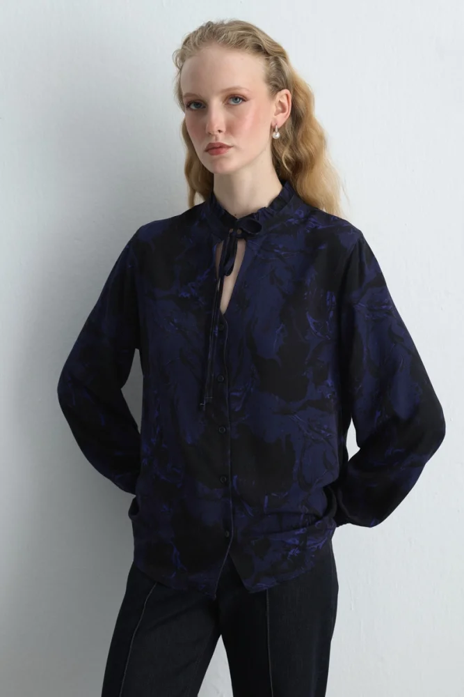Anka Collection Patterned Blouse Navy Blue Navy Blue