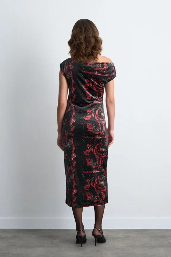 Anka Collection Patterned Long Velvet Dress Black - 5