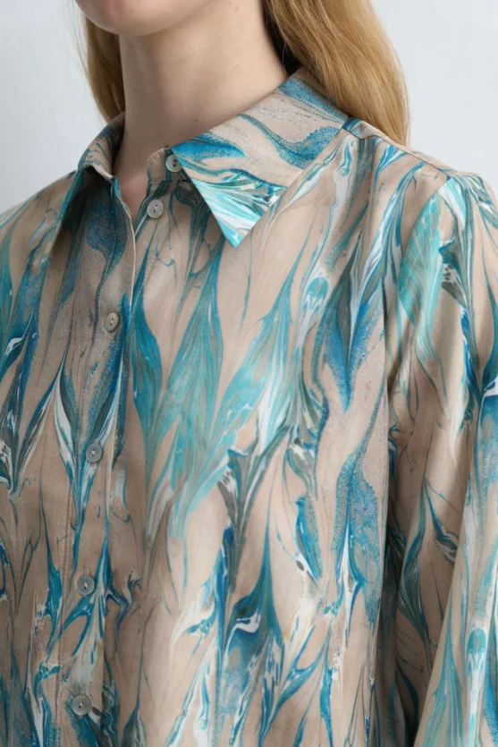 Anka Collection Patterned Lyocell Shirt - Blue - Gusto