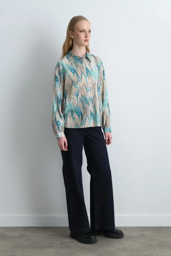 Anka Collection Patterned Lyocell Shirt - Blue - Gusto