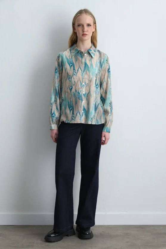 Anka Collection Patterned Lyocell Shirt Blue - 2