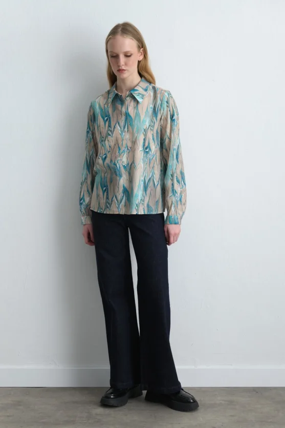 Anka Collection Patterned Lyocell Shirt Blue - Gusto