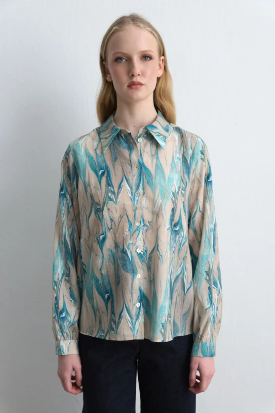Anka Collection Patterned Lyocell Shirt Blue - Gusto