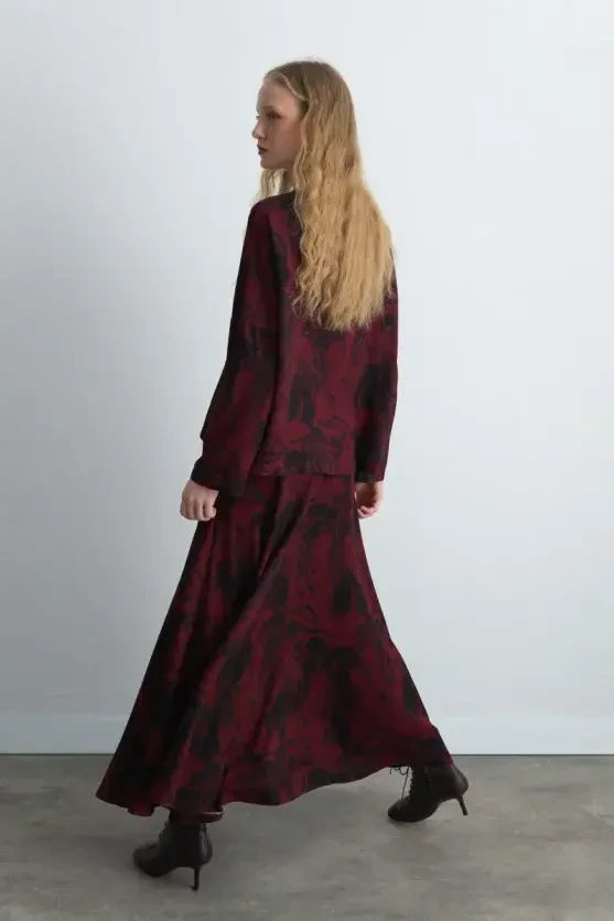 Anka Collection Patterned Viscose Blouse - Burgundy - Gusto