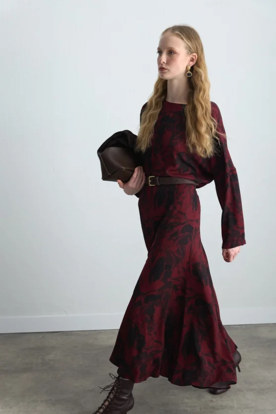 Anka Collection Patterned Viscose Blouse Burgundy - Gusto