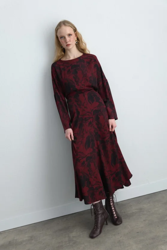 Anka Collection Patterned Viscose Blouse Burgundy - Gusto