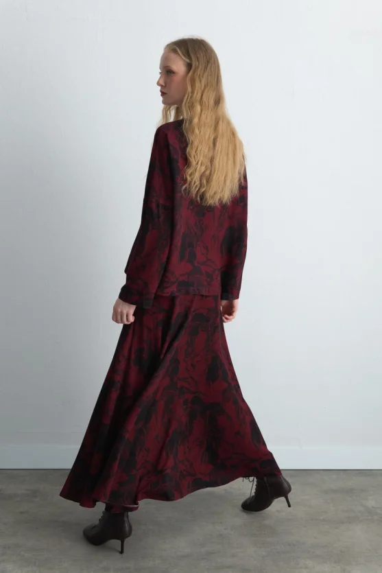 Anka Collection Patterned Viscose Blouse Burgundy - 8