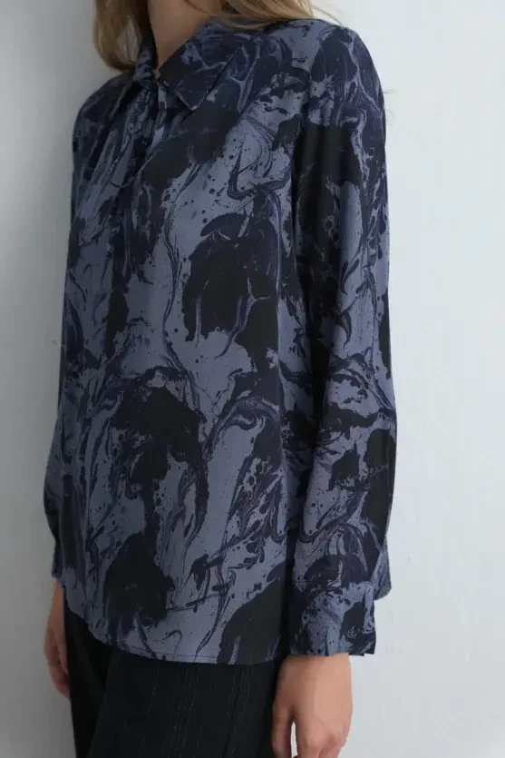 Anka Collection Patterned Viscose Blouse - Navy Blue - Gusto