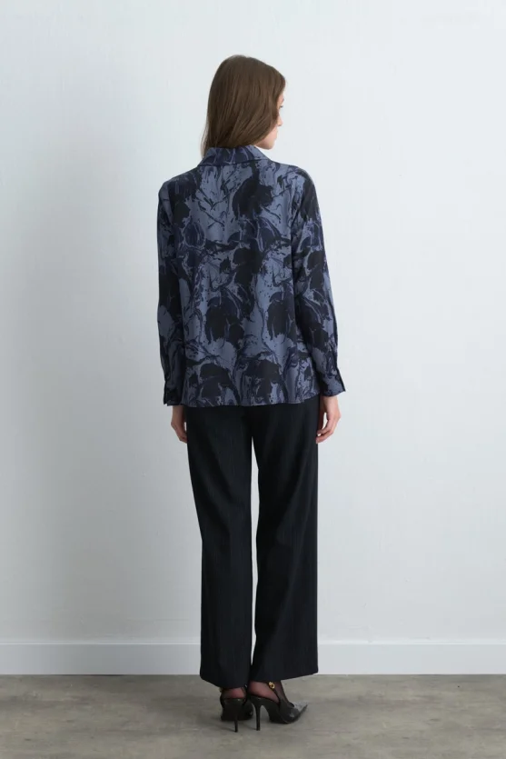 Anka Collection Patterned Viscose Blouse Navy Blue - Gusto