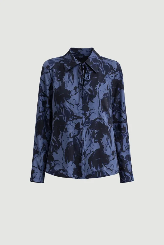 Anka Collection Patterned Viscose Blouse Navy Blue - 7