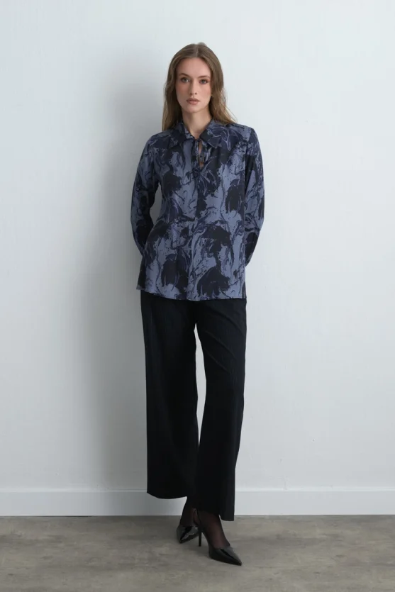 Anka Collection Patterned Viscose Blouse Navy Blue - 3