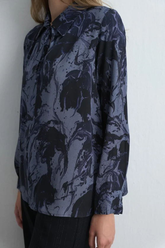 Anka Collection Patterned Viscose Blouse Navy Blue - 5