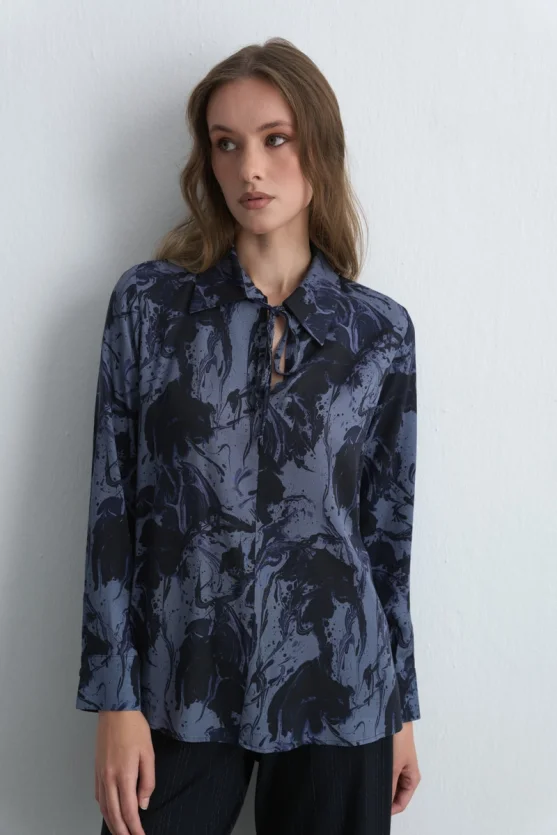 Anka Collection Patterned Viscose Blouse Navy Blue - 1