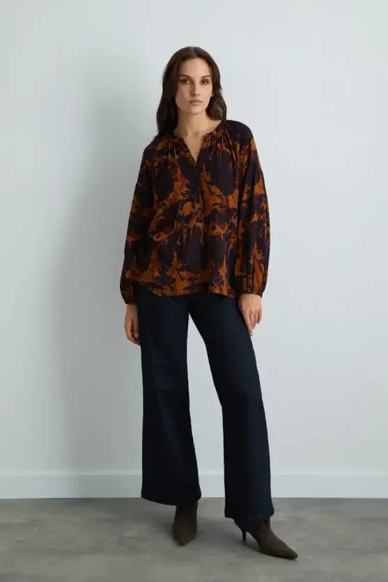 Anka Collection Patterned Viscose Blouse - Plum - Gusto