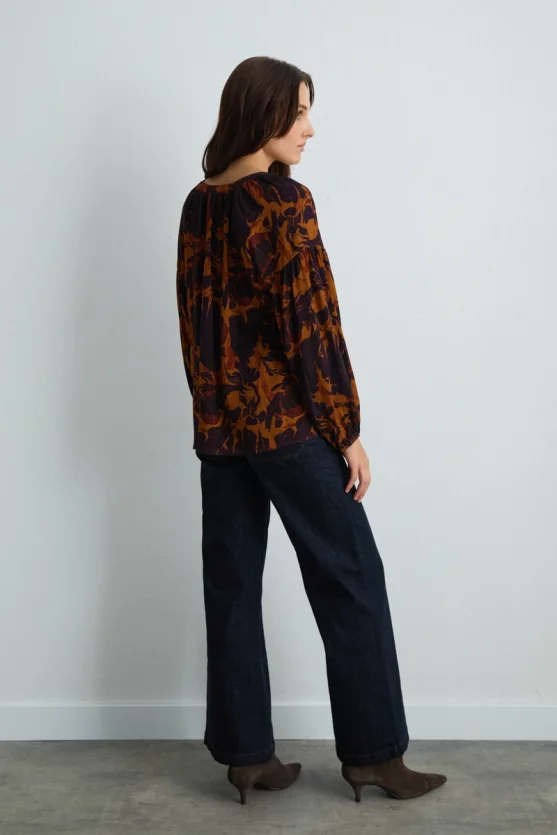 Anka Collection Patterned Viscose Blouse Plum - 5