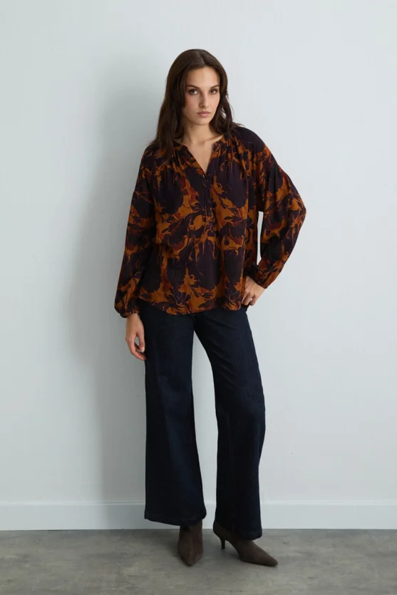 Anka Collection Patterned Viscose Blouse Plum - Gusto