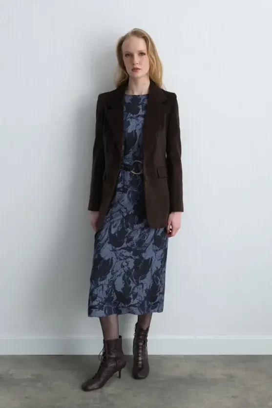 Anka Collection Patterned Viscose Dress - Navy Blue - 4