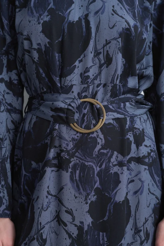 Anka Collection Patterned Viscose Dress Navy Blue - Gusto