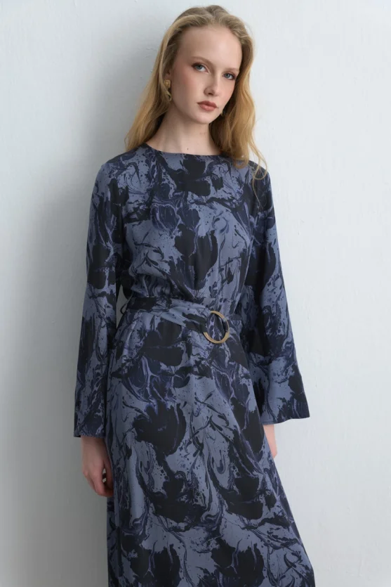 Anka Collection Patterned Viscose Dress Navy Blue - 2