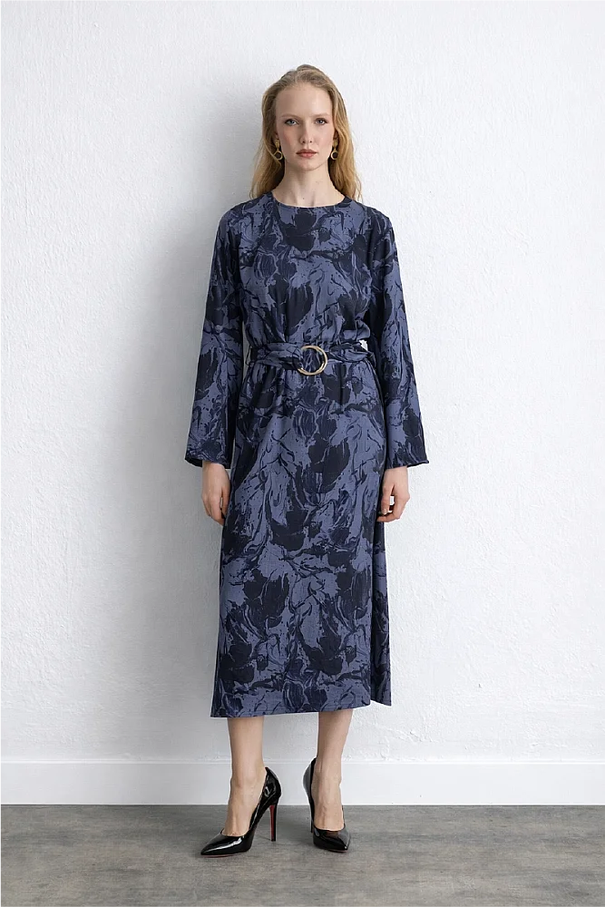Anka Collection Patterned Viscose Dress Navy Blue Navy Blue