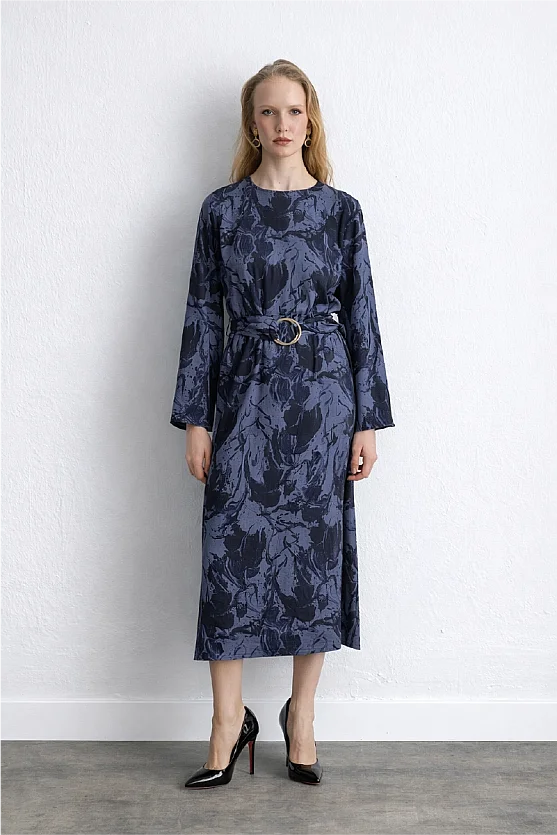 Anka Collection Patterned Viscose Dress Navy Blue - 1