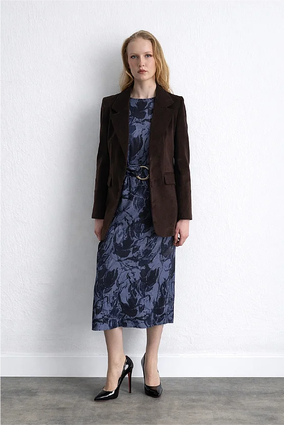 Anka Collection Patterned Viscose Dress Navy Blue - 4