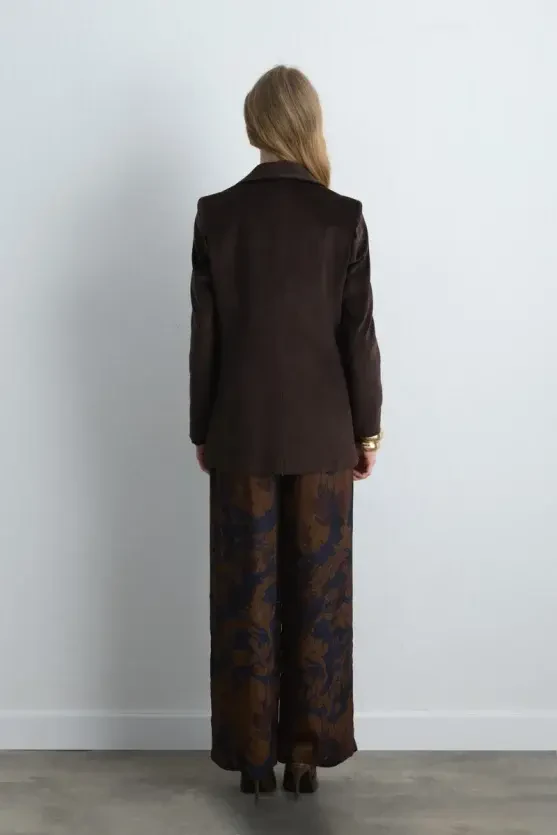 Anka Collection Ribbed Velvet Blazer Jacket - Brown - 8