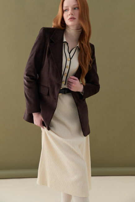 Anka Collection Ribbed Velvet Blazer Jacket Brown - Gusto (1)